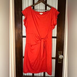 Red Ruffle Sleeve Dress with Tie Front